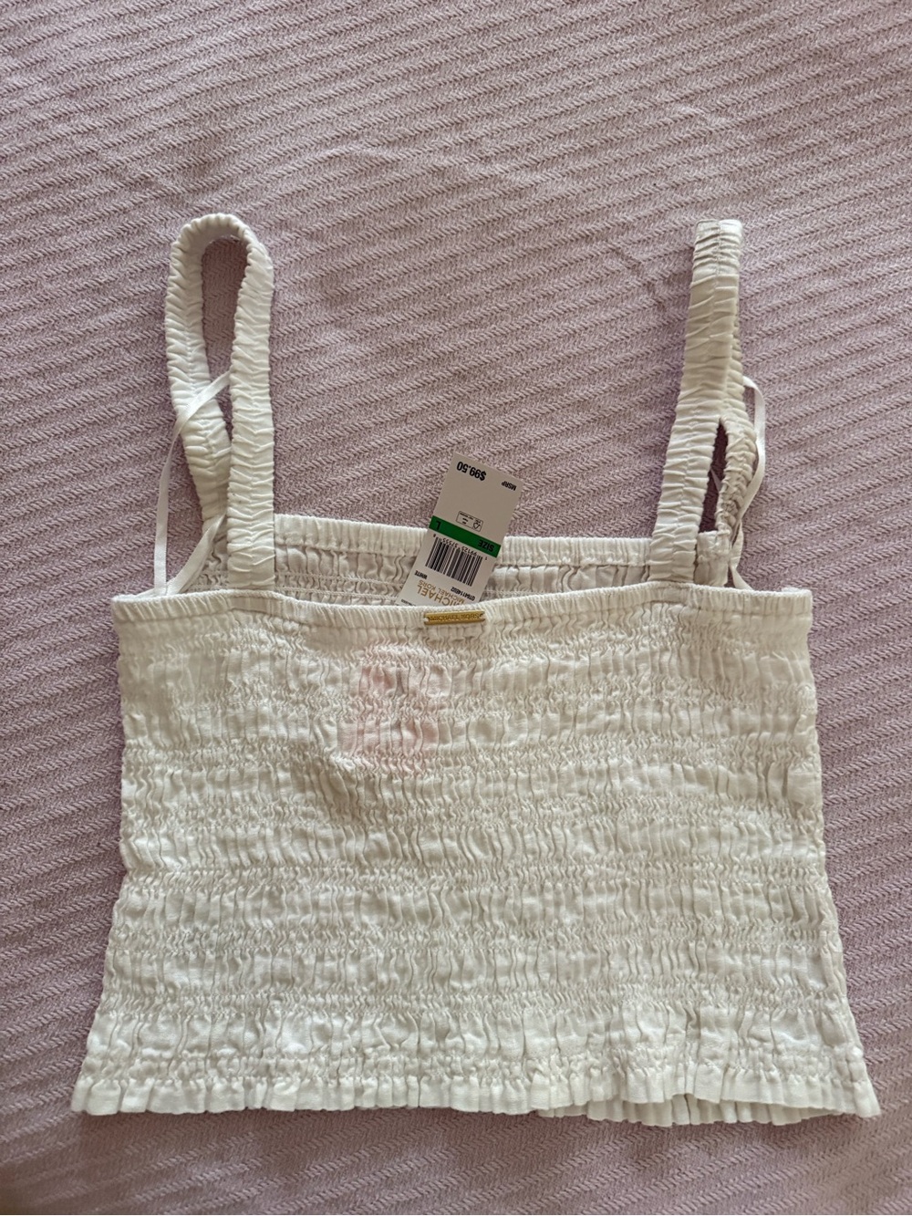 Michael Kors White Smocked Camisole Tank with Adjustable Straps